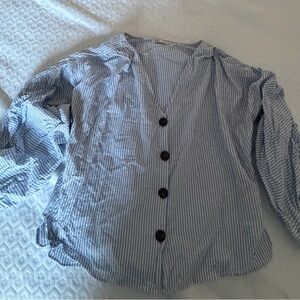 Blue Striped Button-Up Blouse